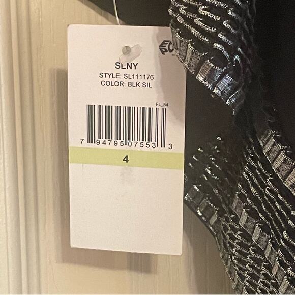SLNY Metallic-Trim Capelet Sheath Black Dress New Size 4 - Picture 8 of 11